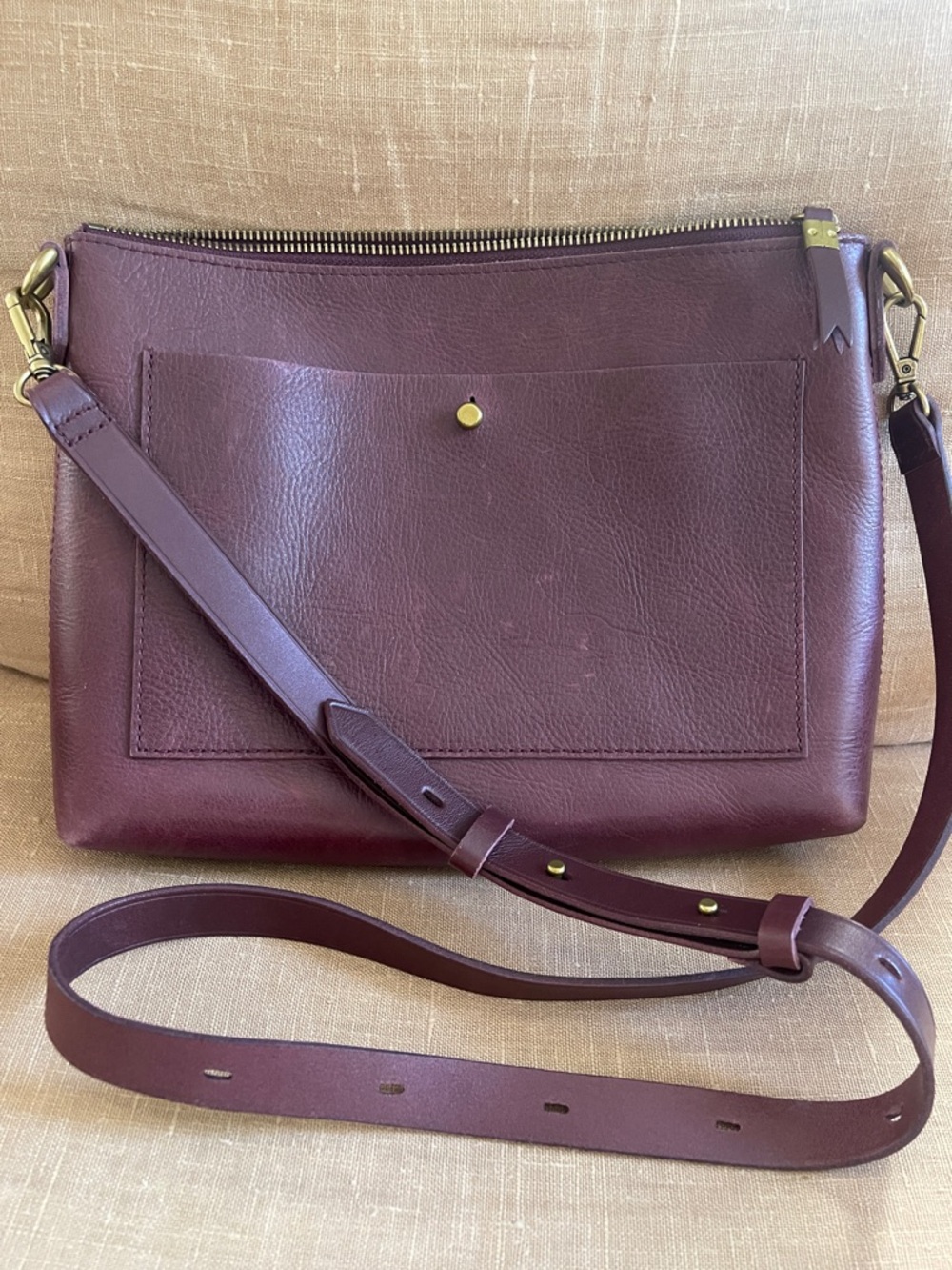 Madewell Leather Crossbody Bag in Deep Plum/Brown